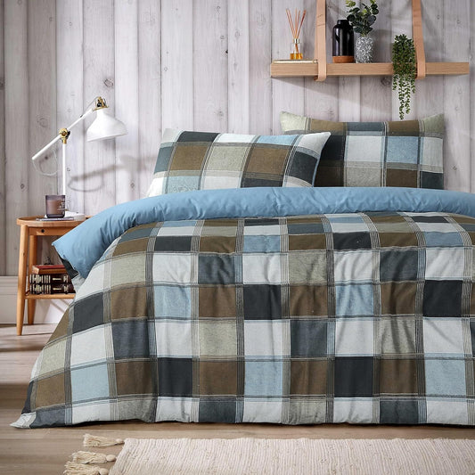 Glencoe Reversible Check Duvet Cover Set with Pillowcases Classic Polycotton Bedding Available in Single Double King Sizes by OLIVIA ROCCO NATURAL / SINGLE Duvet Cover