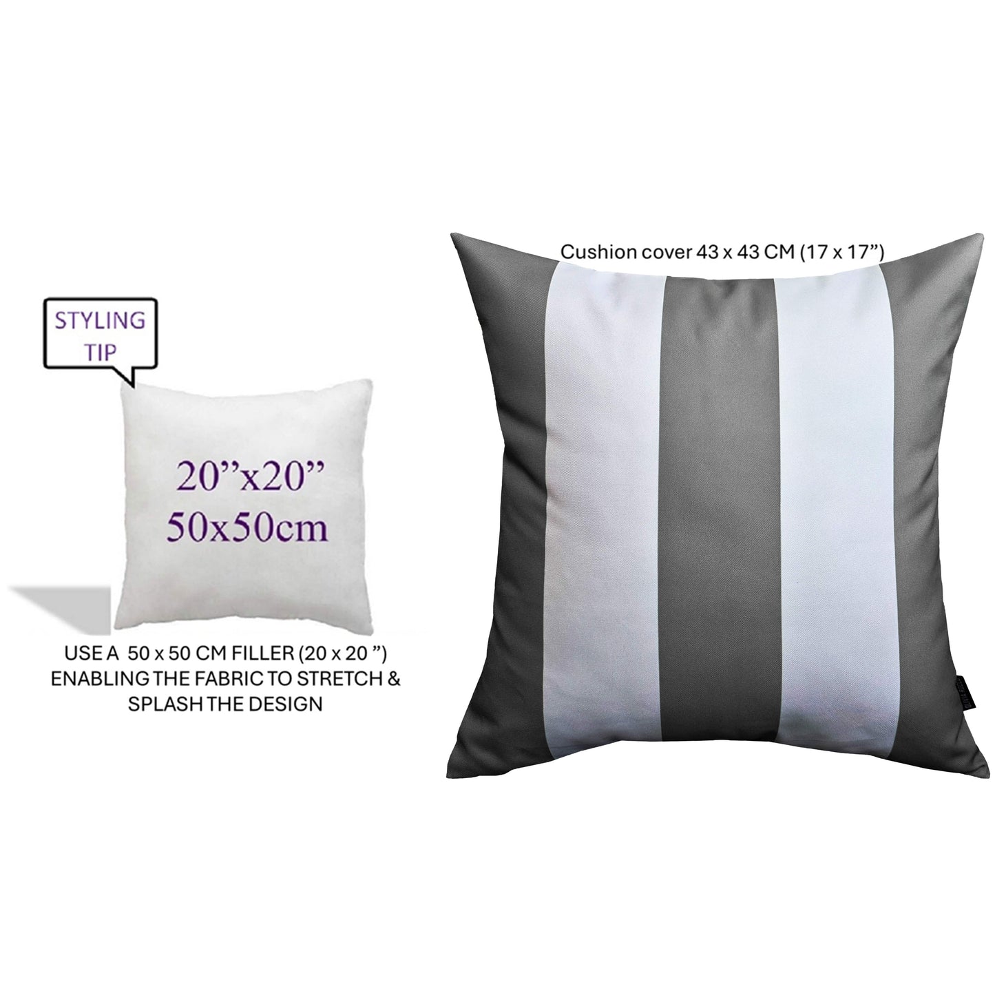 Grey Stripes Waterproof Cushion Covers 43 x 43 cm Reversible Breathable Decorative Cover for Indoor & Outdoor Use Patio Garden Sofa Bed Chair by OLIVIA ROCCO GREY STRIPES / 43 x 43 cm Cushions