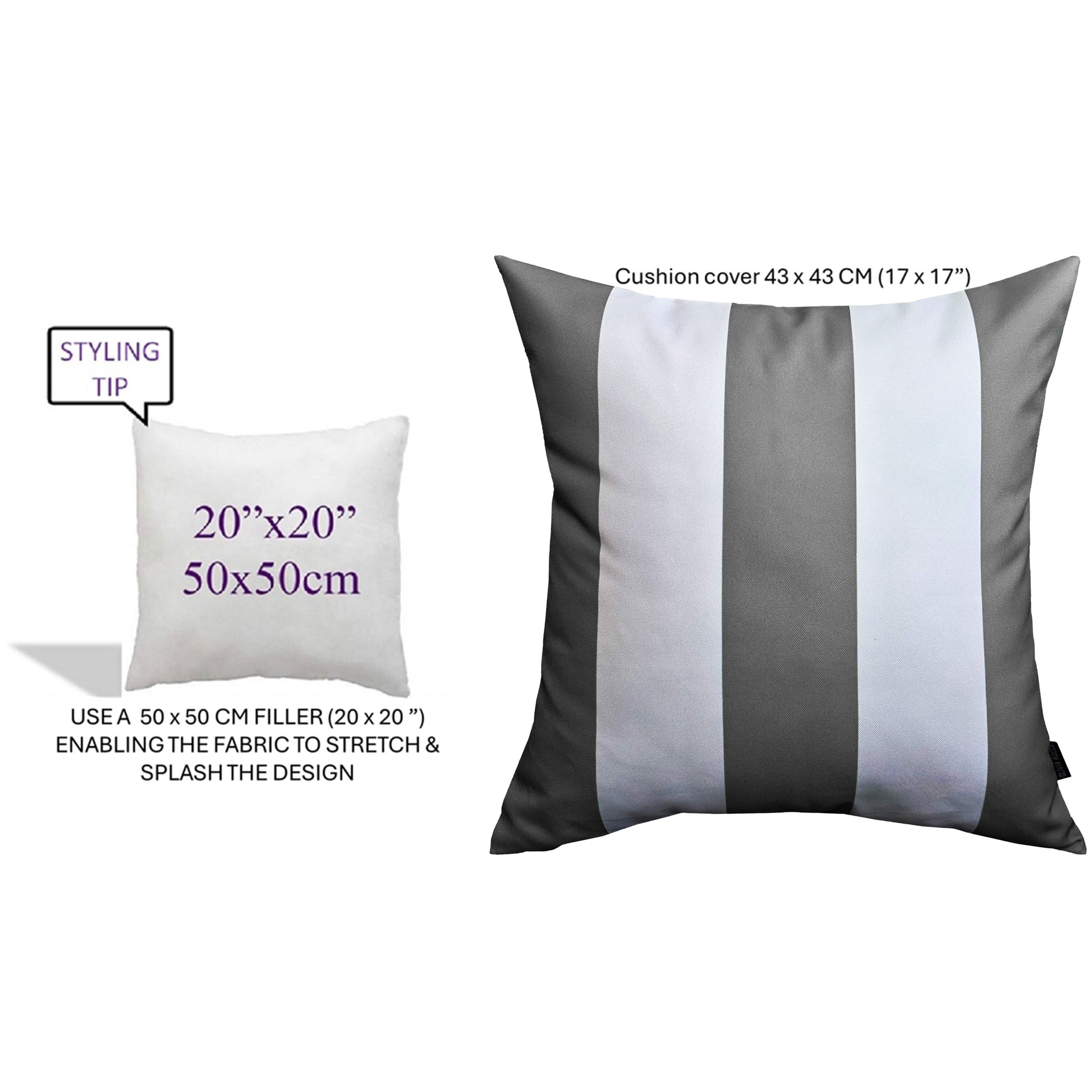 Grey Stripes Waterproof Cushion Covers 43 x 43 cm Reversible Breathable Decorative Cover for Indoor & Outdoor Use Patio Garden Sofa Bed Chair by OLIVIA ROCCO GREY STRIPES / 43 x 43 cm Cushions