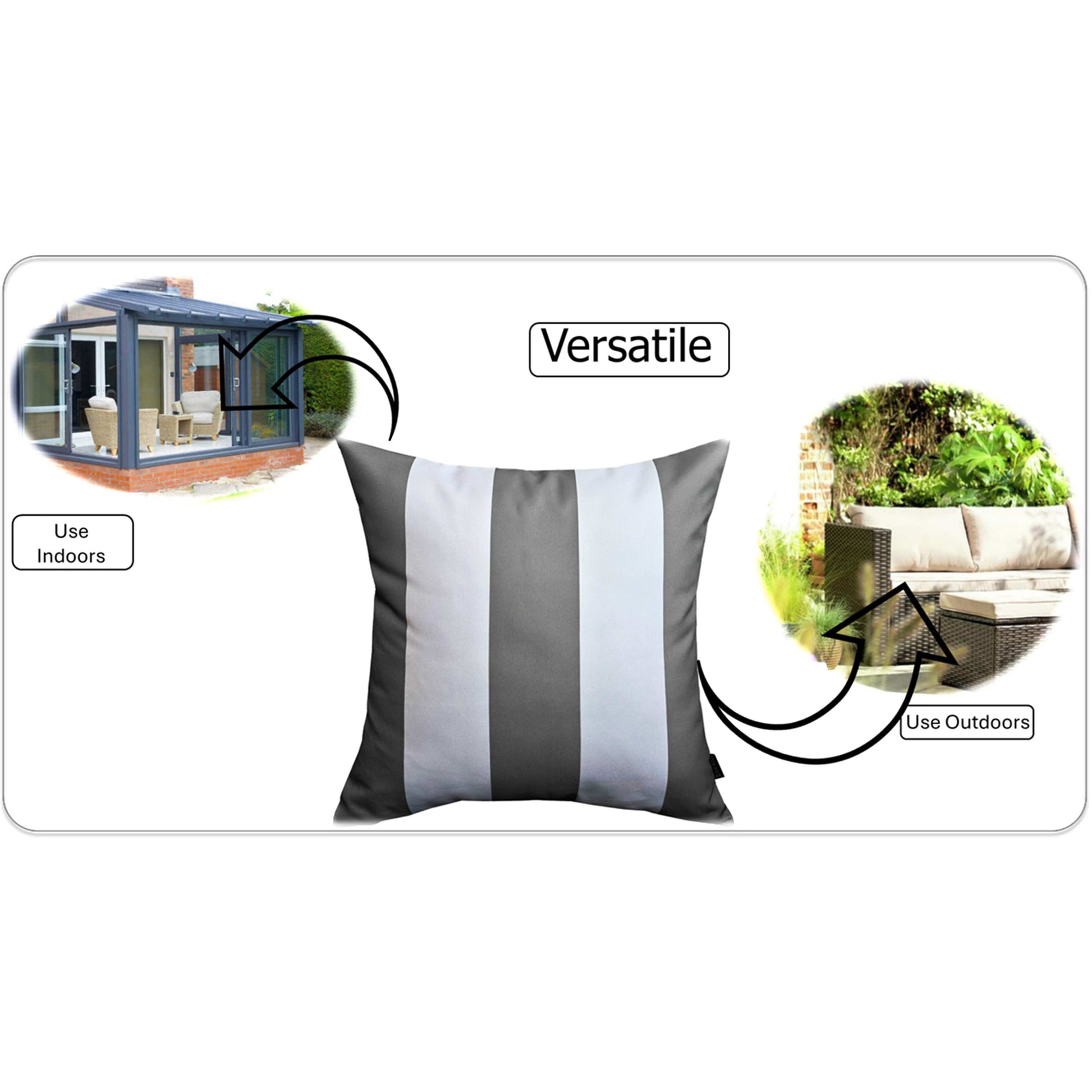 Grey Stripes Waterproof Cushion Covers 43 x 43 cm Reversible Breathable Decorative Cover for Indoor & Outdoor Use Patio Garden Sofa Bed Chair by OLIVIA ROCCO GREY STRIPES / 43 x 43 cm Cushions