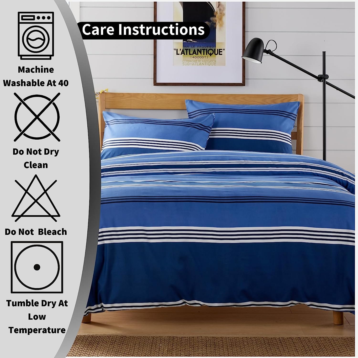 Harlow Stripes Blue Duvet Cover Set with Pillowcases Breathable Polyester Button Closure Bedding Available in Single Double and King Sizes by OLIVIA ROCCO Duvet Cover