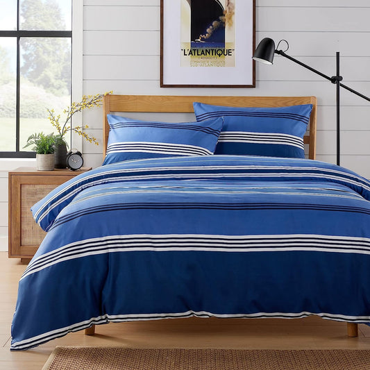 Harlow Stripes Blue Duvet Cover Set with Pillowcases Breathable Polyester Button Closure Bedding Available in Single Double and King Sizes by OLIVIA ROCCO SINGLE Duvet Cover