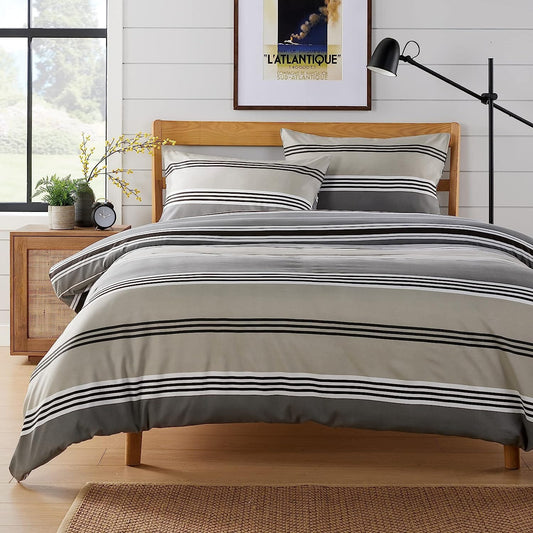 Harlow Stripes Grey Reversible Quilted Duvet Cover Set with Button Closure Available in Single Double King Sizes by OLIVIA ROCCO SINGLE Duvet Cover