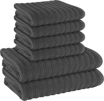 Hydro Cotton Ribbed Towels Highly Absorbent Luxurious Soft Lightweight Quick Dry, Jumbo Bath Sheet Packs & Towel Bale Sets Available by OLIVIA ROCCO CHARCOAL / 6 PIECE TOWEL BALE Towels