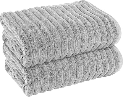 Hydro Cotton Ribbed Towels Highly Absorbent Luxurious Soft Lightweight Quick Dry, Jumbo Bath Sheet Packs & Towel Bale Sets Available by OLIVIA ROCCO SILVER / 2 PK JUMBO BATH SHEET Towels