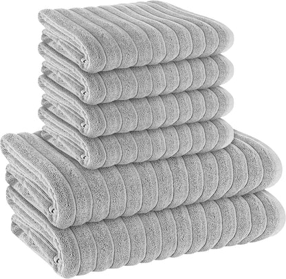 Hydro Cotton Ribbed Towels Highly Absorbent Luxurious Soft Lightweight Quick Dry, Jumbo Bath Sheet Packs & Towel Bale Sets Available by OLIVIA ROCCO SILVER / 6 PIECE TOWEL BALE Towels