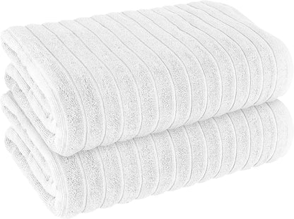 Hydro Cotton Ribbed Towels Highly Absorbent Luxurious Soft Lightweight Quick Dry, Jumbo Bath Sheet Packs & Towel Bale Sets Available by OLIVIA ROCCO WHITE / 2 PK JUMBO BATH SHEET Towels