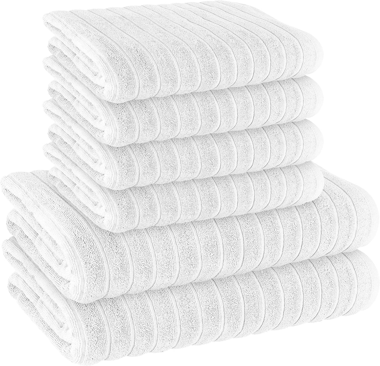 Hydro Cotton Ribbed Towels Highly Absorbent Luxurious Soft Lightweight Quick Dry, Jumbo Bath Sheet Packs & Towel Bale Sets Available by OLIVIA ROCCO WHITE / 6 PIECE TOWEL BALE Towels