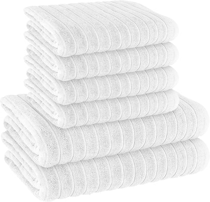 Hydro Cotton Ribbed Towels Highly Absorbent Luxurious Soft Lightweight Quick Dry, Jumbo Bath Sheet Packs & Towel Bale Sets Available by OLIVIA ROCCO WHITE / 6 PIECE TOWEL BALE Towels