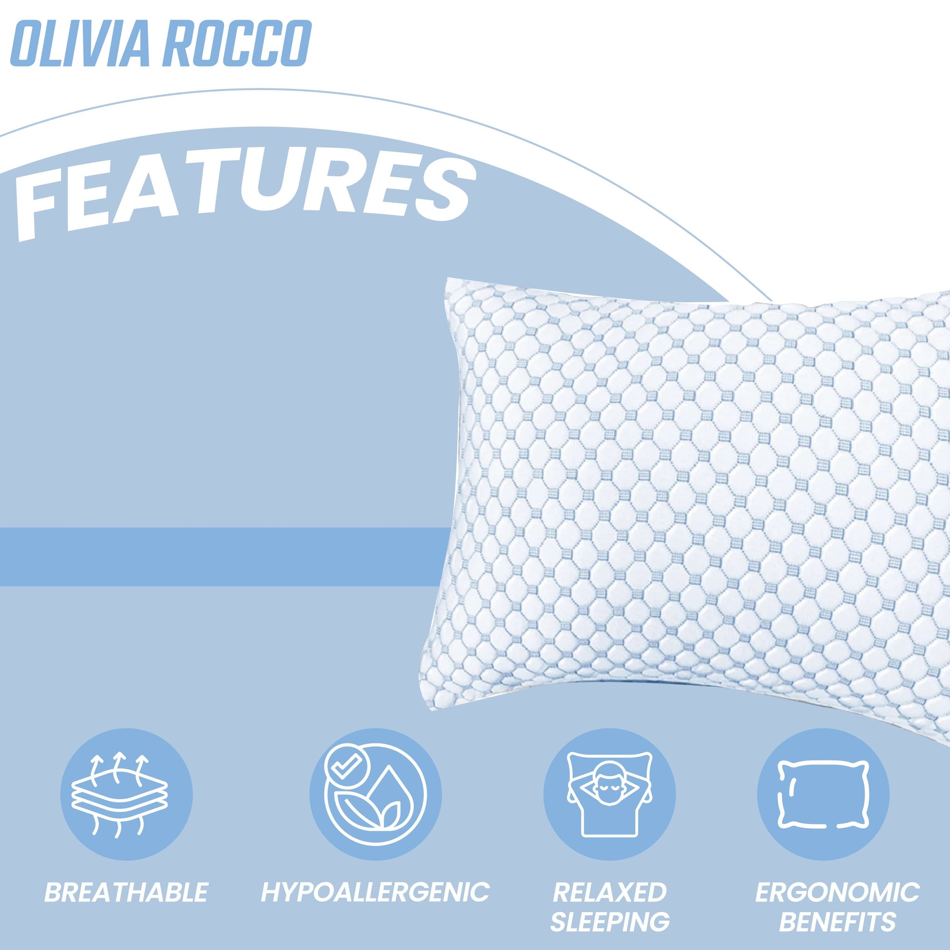 Ice Cool Unique Hypoallergenic Cooling Memory Foam Pillow for Nightlong Comfort and Breathable Sleep Support by OLIVIA ROCCO 50x75cm Pillows