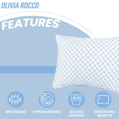 Ice Cool Unique Hypoallergenic Cooling Memory Foam Pillow for Nightlong Comfort and Breathable Sleep Support by OLIVIA ROCCO 50x75cm Pillows