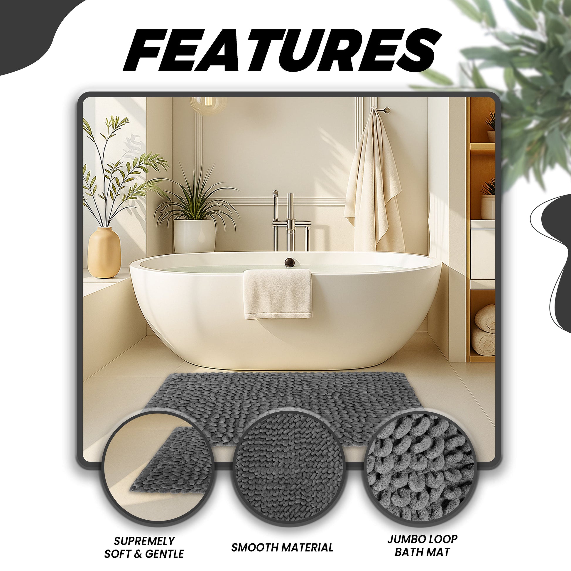 Jumbo Loop Bath Mat Non Slip Water Absorbent Rug for Shower & Toilet Large Size Floor Mats by OLIVIA ROCCO Bath Mat