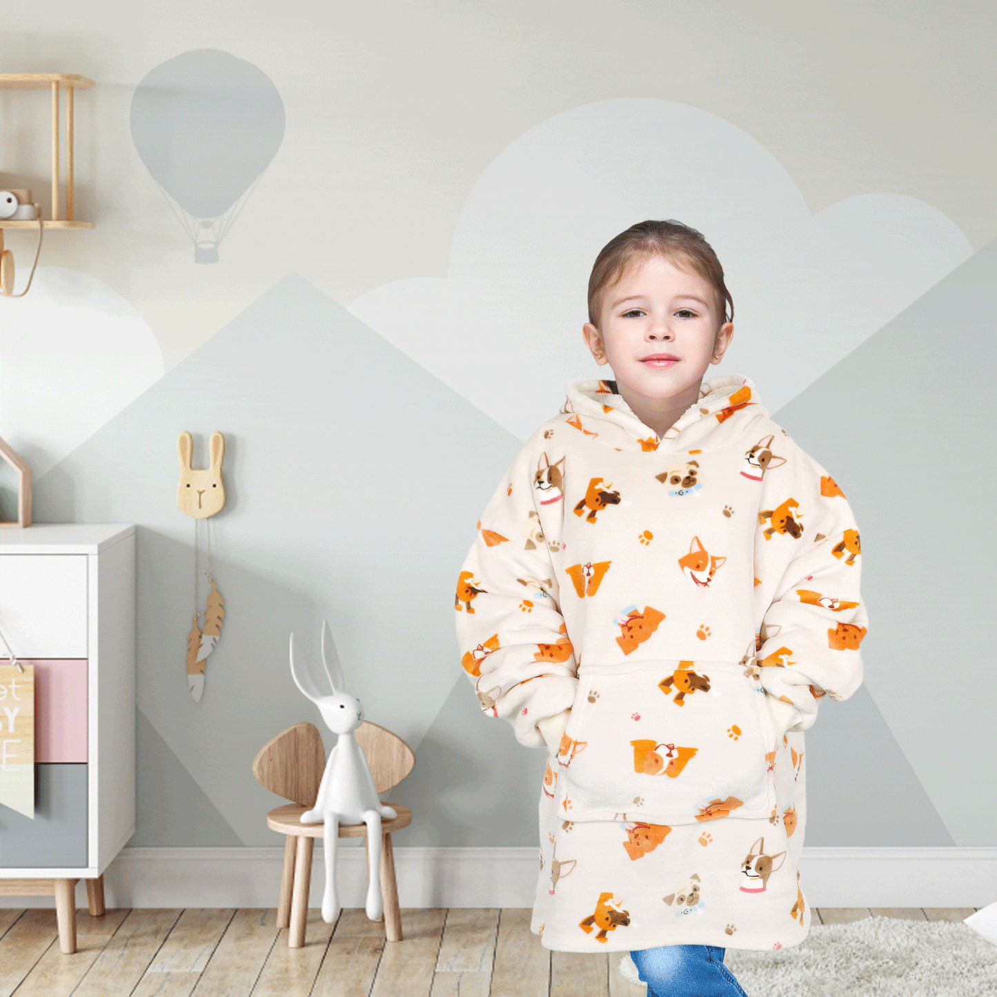 Kids Oversized Hooded Dogs Blanket, Children's Hoodie Loungewear DOGS Daisy Dreamer Hooded Blanket