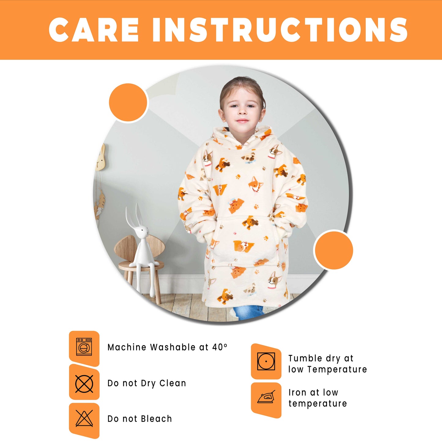Kids Oversized Hooded Dogs Blanket, Children's Hoodie Loungewear DOGS Daisy Dreamer Hooded Blanket