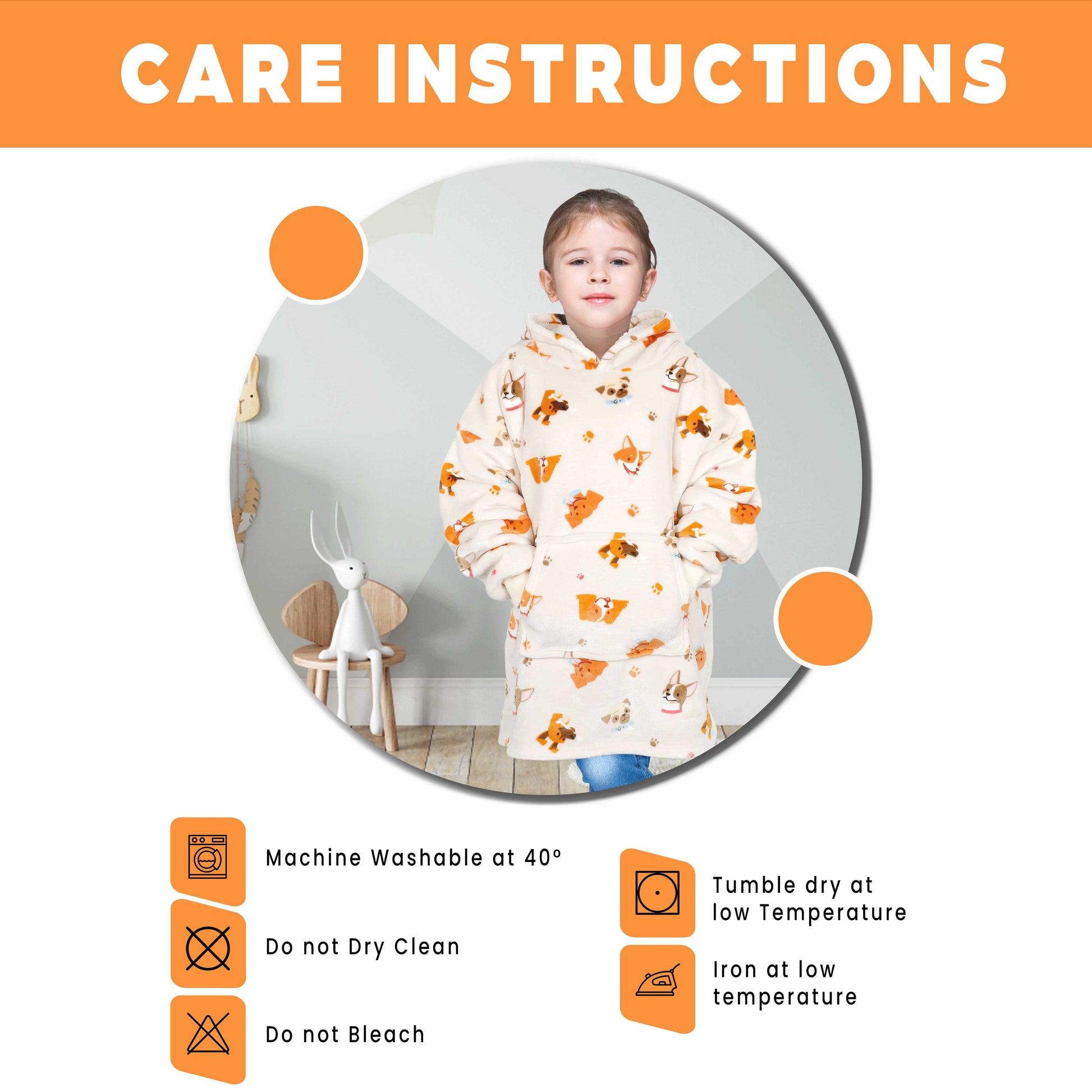 Kids Oversized Hooded Dogs Blanket, Children's Hoodie Loungewear DOGS Daisy Dreamer Hooded Blanket