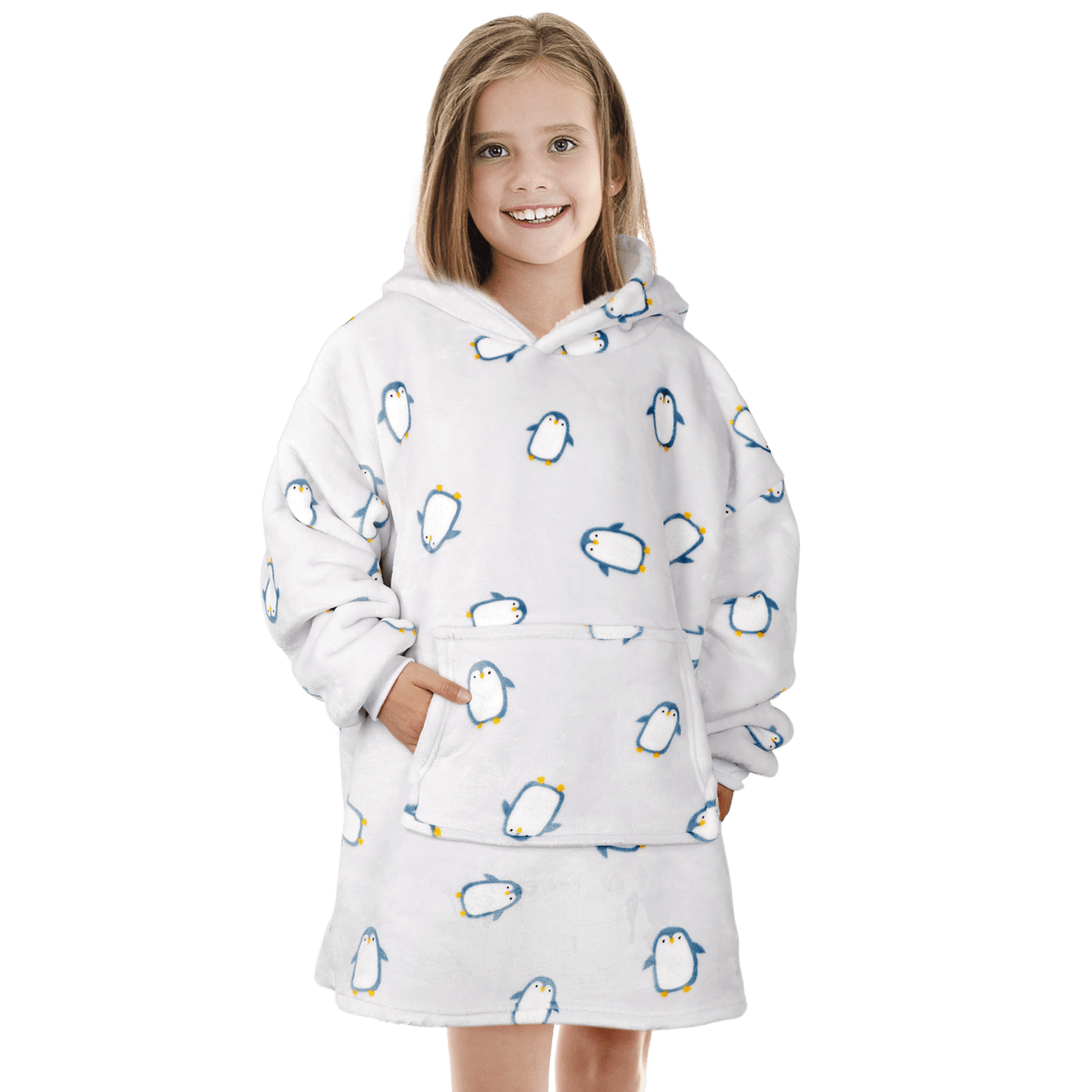 Kids Oversized Hooded Penguin Blanket Hoodie Ultra Soft Sherpa