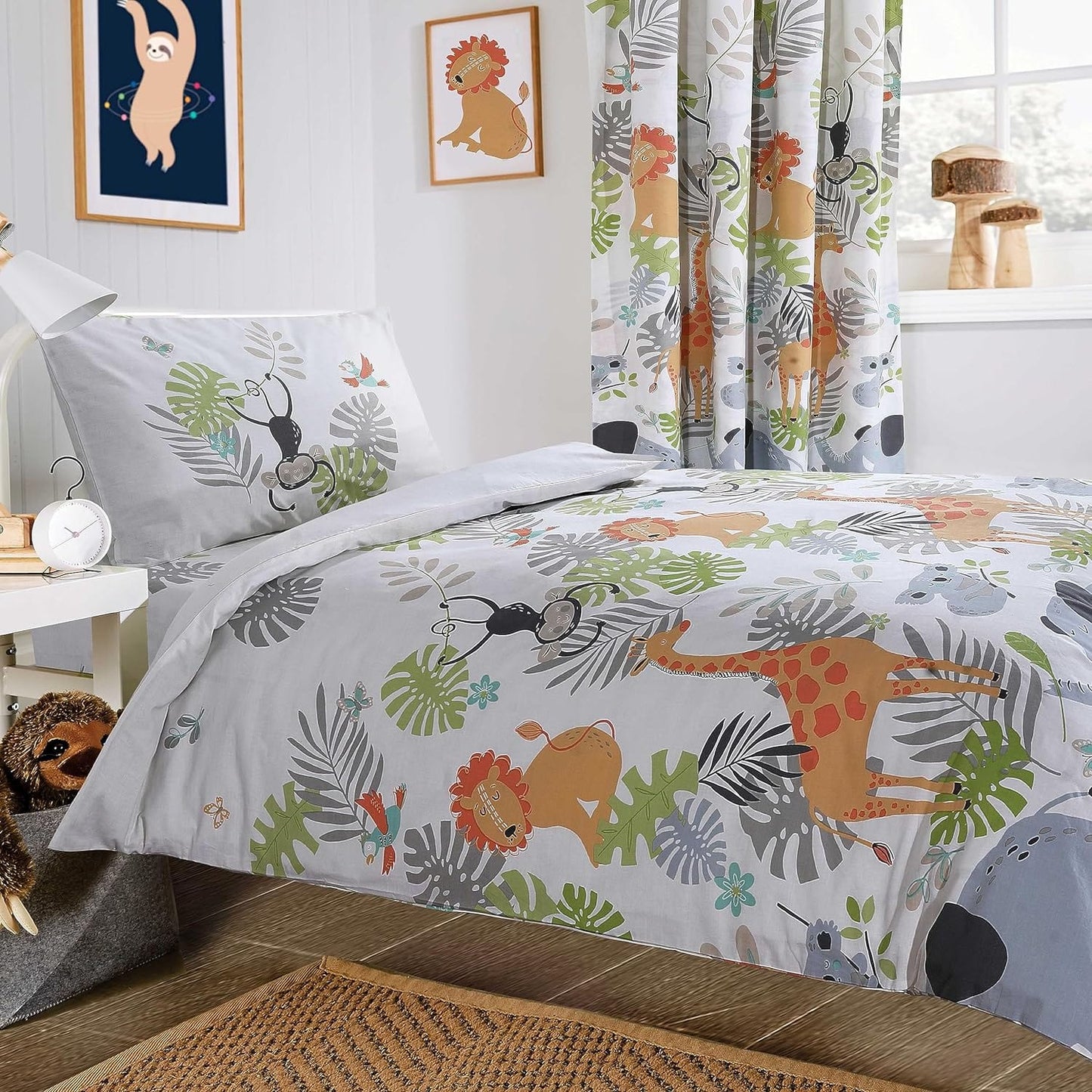 Kids Safari Animals Duvet Cover Soft Lightweight Cot Bedding Set