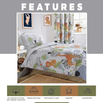 Kids Safari Duvet Cover Set Soft Lightweight Bedding Set with Pillowcase Printed Design OLIVIA ROCCO Kids Safari Duvet Cover Set