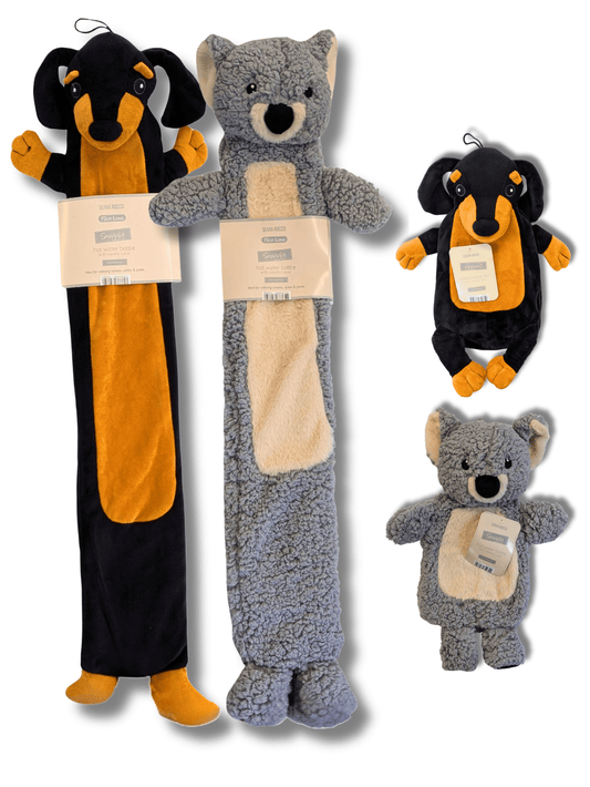 Koala & Dachshund Hot Water Bottles with Super Soft Cover Extra Long 72 cm And Standard Size Avaialble Thermotherapy 2L Pure Natural Rubber Winter Gift by OLIVIA ROCCO Hot Water Bottle