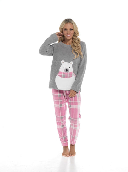Ladies Snuggle Fleece Pyjama Sets SMAL (8-10) / POLAR BEAR OLIVIA ROCCO Fleece Pyjama