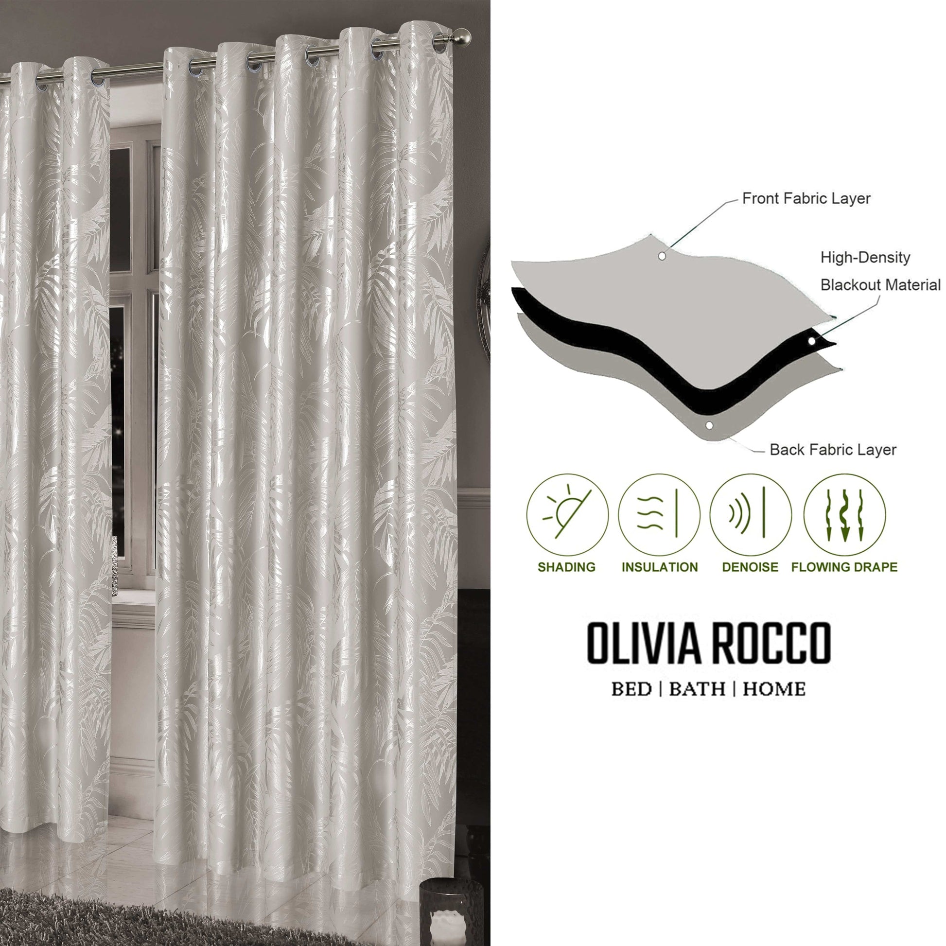 Leaf Natural Sparkle Blackout Curtains Super Soft Thermal Insulated Eyelet Drapes for Living Room & Bedroom 2 Panels by OLIVIA ROCCO Curtain