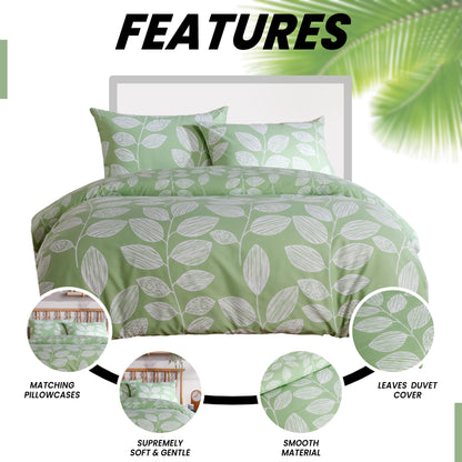 Leaves Printed Duvet Cover Set Reversible Pattern Quilt Bed Cover Sets with Pillowcase OLIVIA ROCCO Duvet Cover