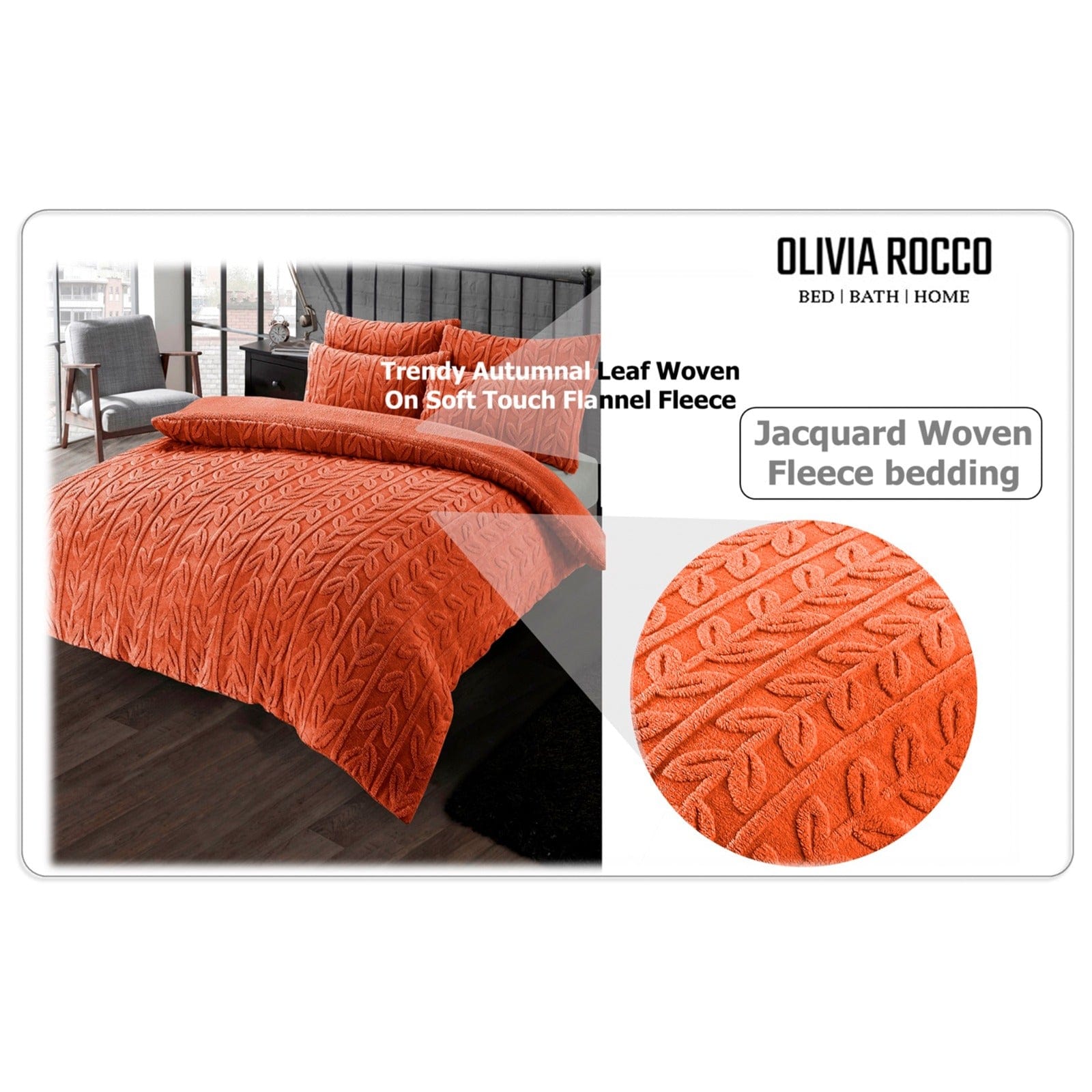 Leaf Print Teddy Fleece Duvet Set with Reversible Sherpa Fleece Ultra-Soft Winter Bedding for Single Double King Size Beds by OLIVIA ROCCO Duvet Cover
