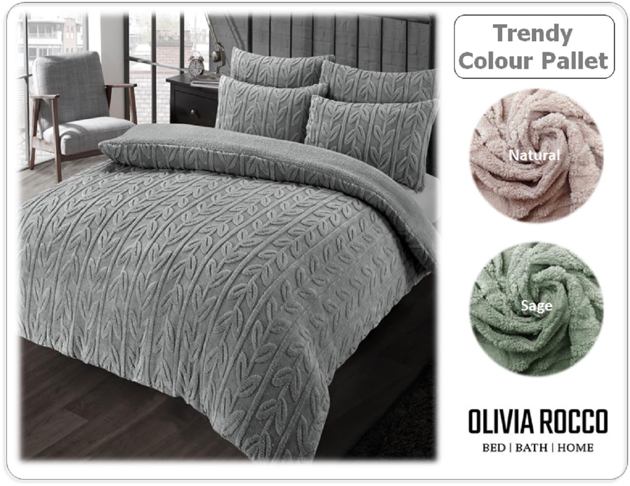 Leaf Print Teddy Fleece Duvet Set with Reversible Sherpa Fleece Ultra-Soft Winter Bedding for Single Double King Size Beds by OLIVIA ROCCO Duvet Cover