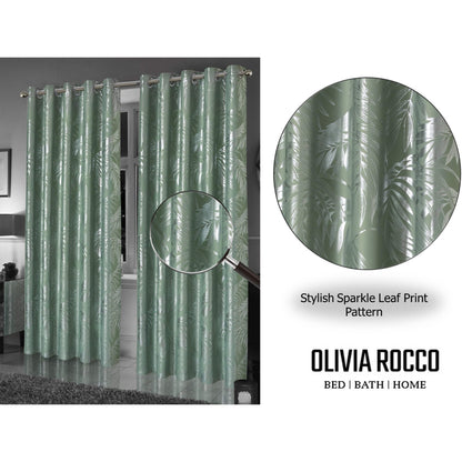 Leaf Sage Green Sparkle Blackout Curtains Super Soft Thermal Insulated Eyelet Drapes for Living Room & Bedroom 2 Panels by OLIVIA ROCCO Curtain