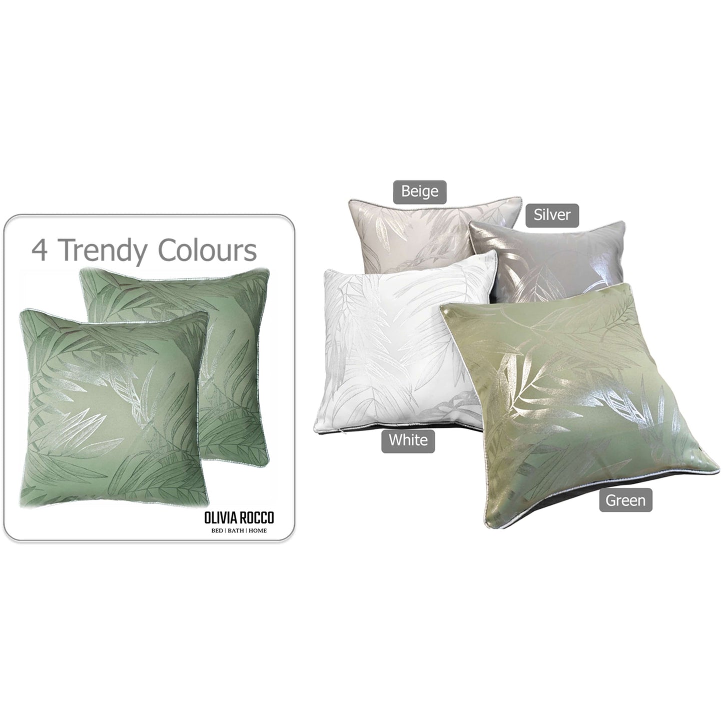 Leaf Sparkle 2 Pack Cushion Covers Leaf Sage Green Modern Decorative Throw Pillow Cases for Sofa or Bed by OLIVIA ROCCO 43x43cm / LEAF SAGE GREEN OLIVIA ROCCO Cushions