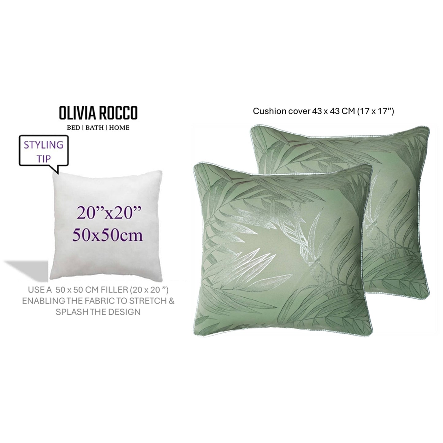 Leaf Sparkle 2 Pack Cushion Covers Leaf Sage Green Modern Decorative Throw Pillow Cases for Sofa or Bed by OLIVIA ROCCO 43x43cm / LEAF SAGE GREEN OLIVIA ROCCO Cushions