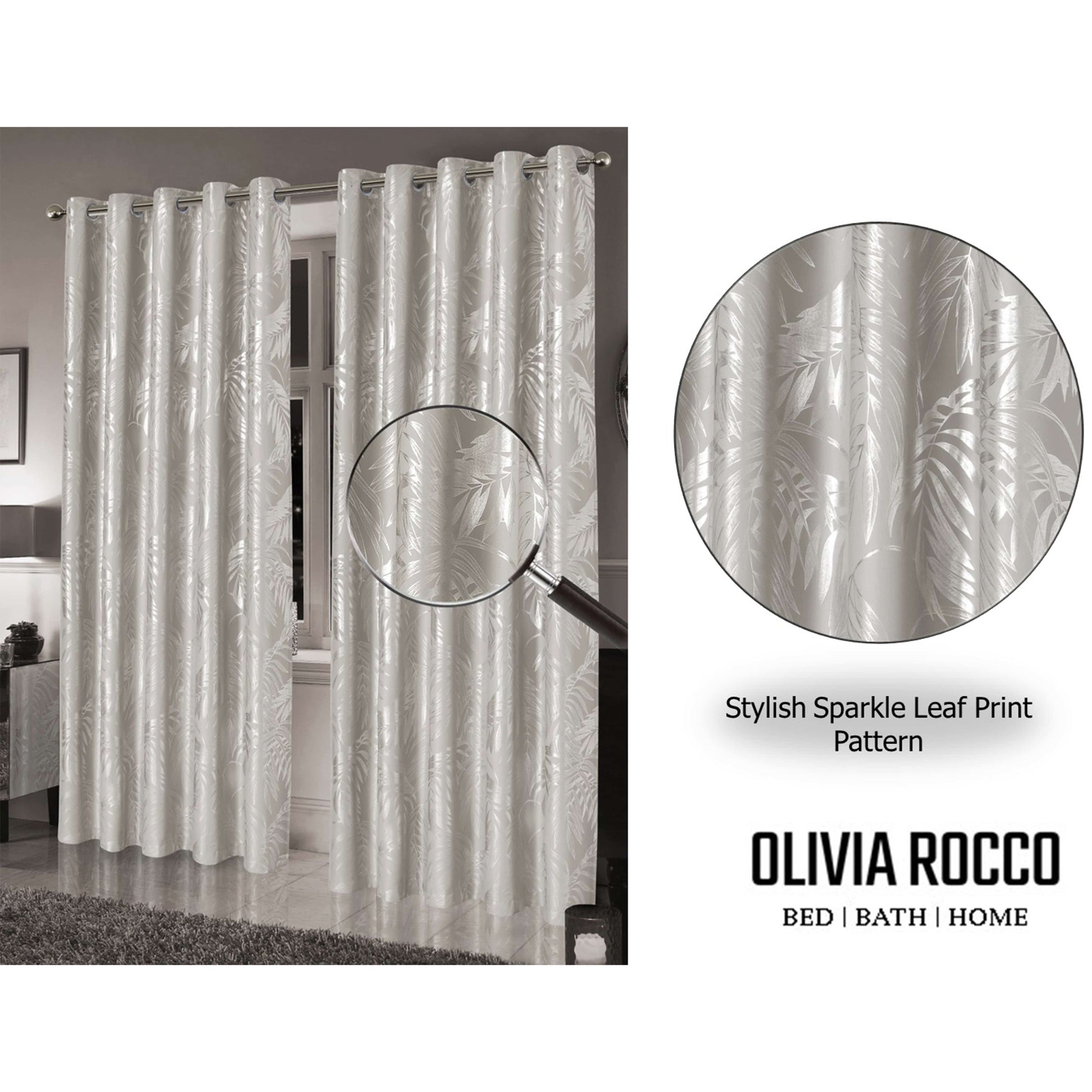 Leaf Sparkle Blackout Curtains Super Soft Thermal Insulated Eyelet Drapes for Living Room & Bedroom 2 Panels(Natural) OLIVIA ROCCO Curtain