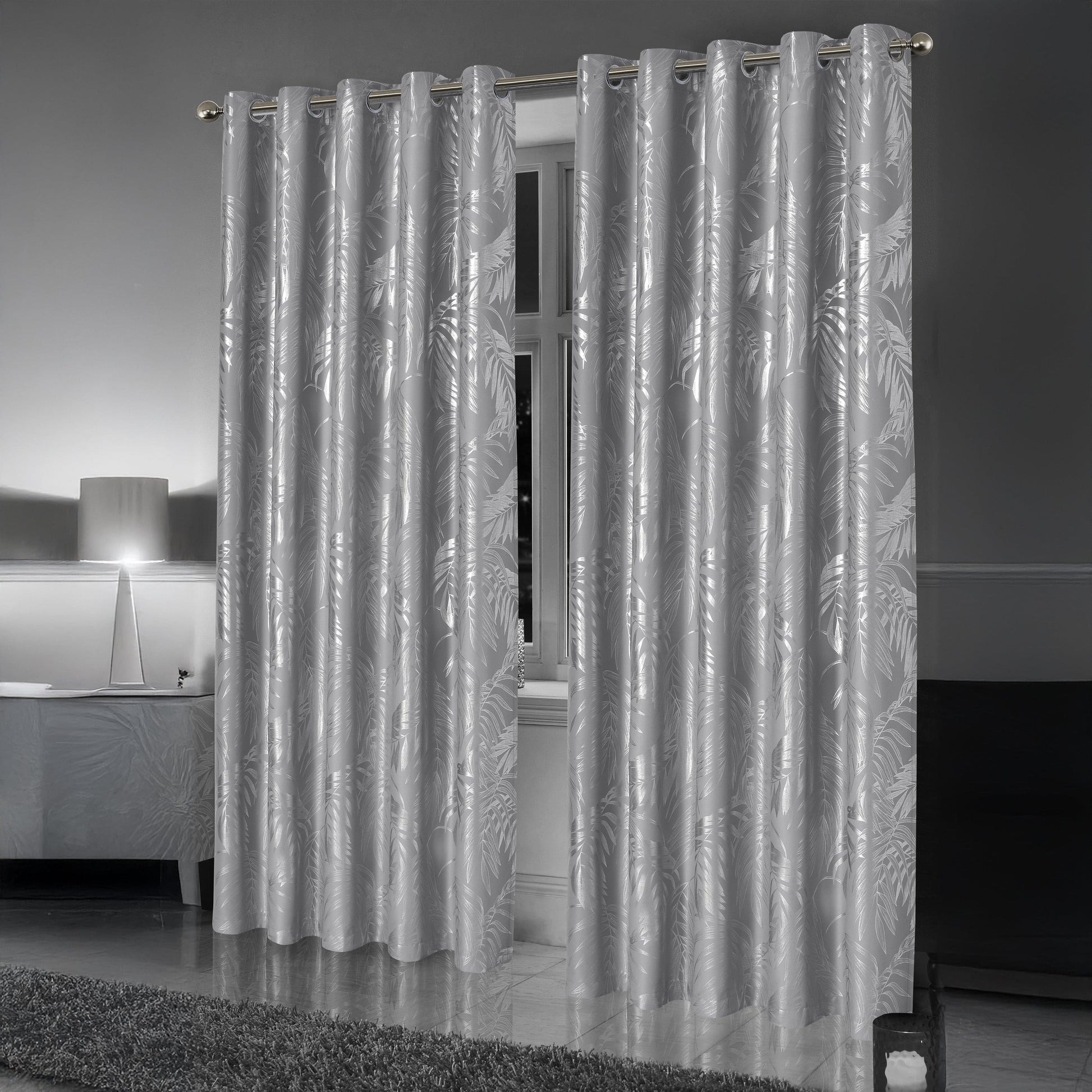 Leaf Sparkle Blackout Curtains Super Soft Thermal Insulated Eyelet Drapes for Living Room & Bedroom 2 Panels(Silver) OLIVIA ROCCO Curtain
