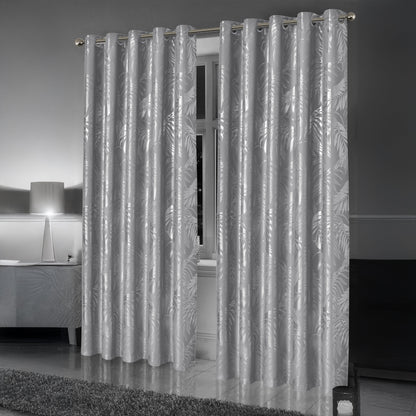 Leaf Sparkle Blackout Curtains Super Soft Thermal Insulated Eyelet Drapes for Living Room & Bedroom 2 Panels(Silver) OLIVIA ROCCO Curtain