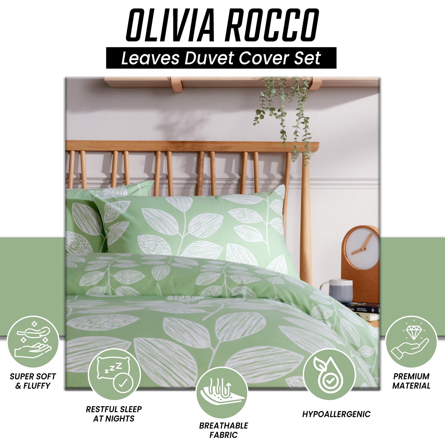 Leaves Printed Duvet Cover Set Reversible Pattern Quilt Bed Cover Sets with Pillowcase OLIVIA ROCCO Duvet Cover