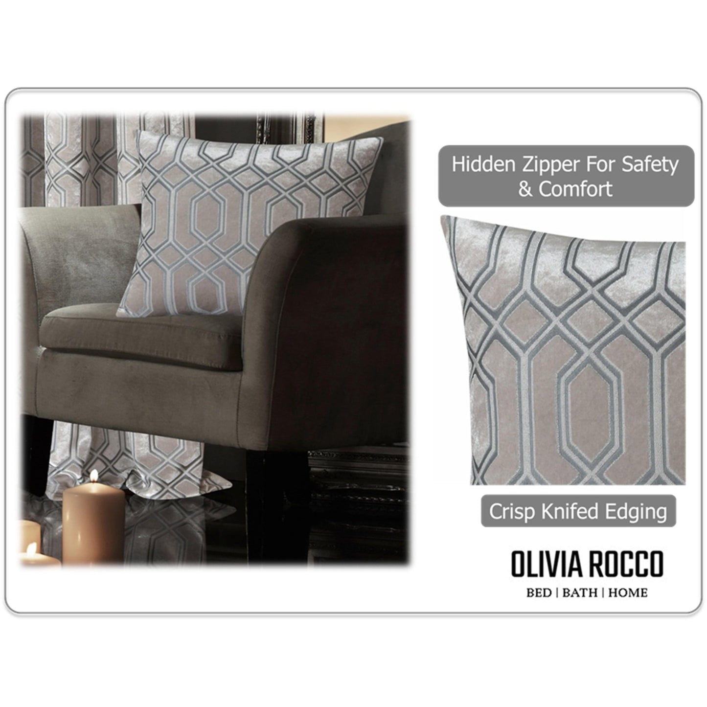 Luxe Geo Velvet Cushion Covers 2 Pack Champagne Geometric Decorative Cushions for Sofa Bed & Living Room by Olivia Rocco 43x43cm / Champagne OLIVIA ROCCO Cushions