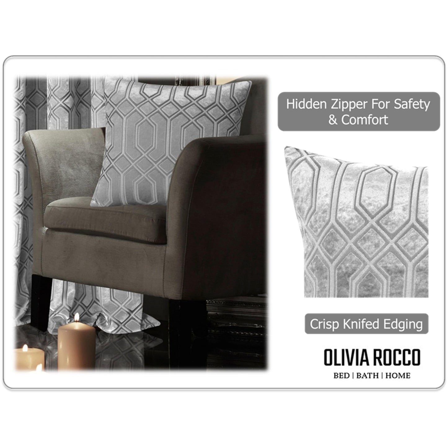 Luxe Geo Velvet Cushion Covers 2 Pack Grey Geometric Decorative Cushions for Sofa Bed & Living Room by Olivia Rocco 43x43cm / Grey OLIVIA ROCCO Cushions