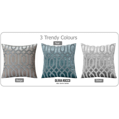 Luxe Geo Velvet Cushion Covers 2 Pack Grey Geometric Decorative Cushions for Sofa Bed & Living Room by Olivia Rocco 43x43cm / Grey OLIVIA ROCCO Cushions