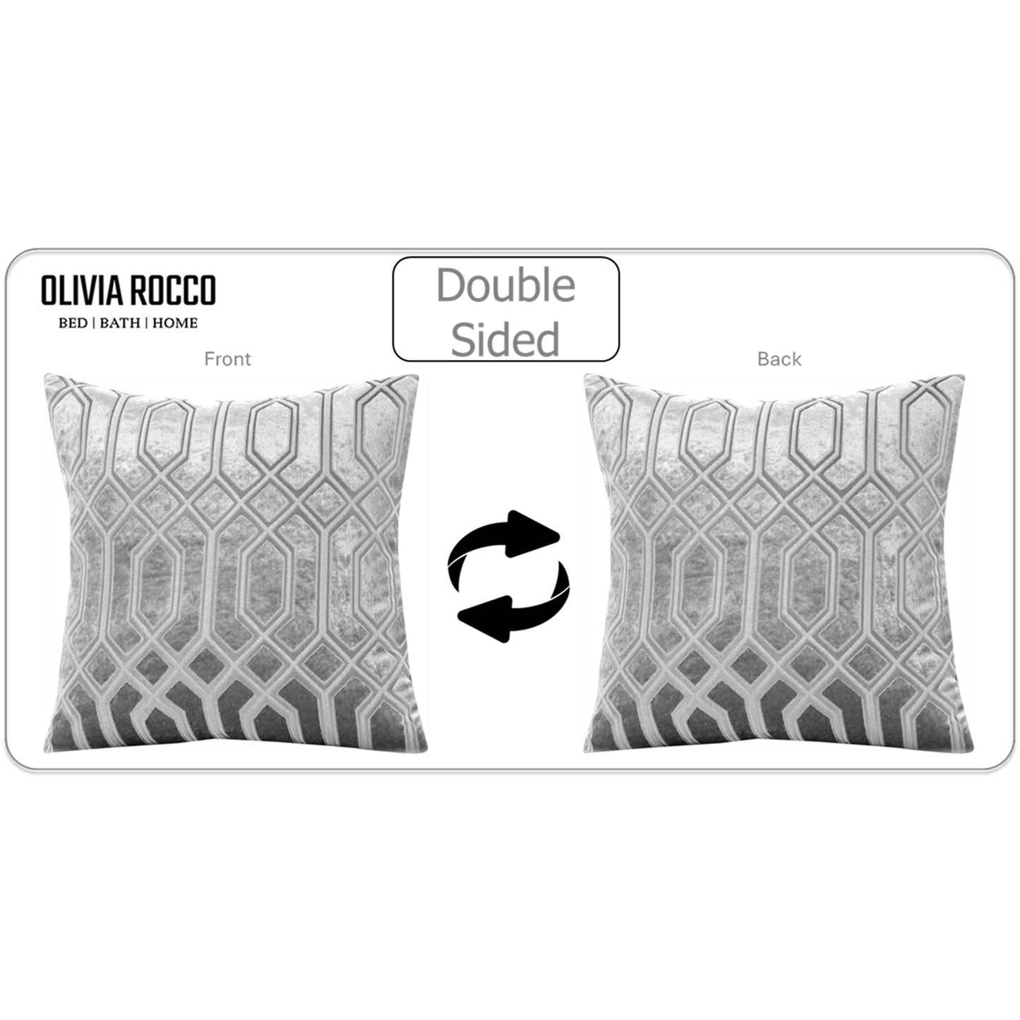 Luxe Geo Velvet Cushion Covers 2 Pack Grey Geometric Decorative Cushions for Sofa Bed & Living Room by Olivia Rocco 43x43cm / Grey OLIVIA ROCCO Cushions