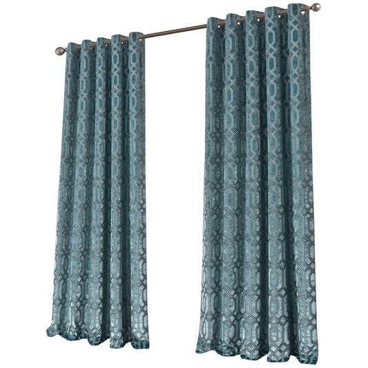 Luxe Geo Velvet Eyelet Curtains Teal Thermal Insulated Soundproof Light Blocking Drapes for Bedroom & Lounge by OLIVIA ROCCO 66" (WIDTH) x 54" (DROP) / TEAL OLIVIA ROCCO Curtain