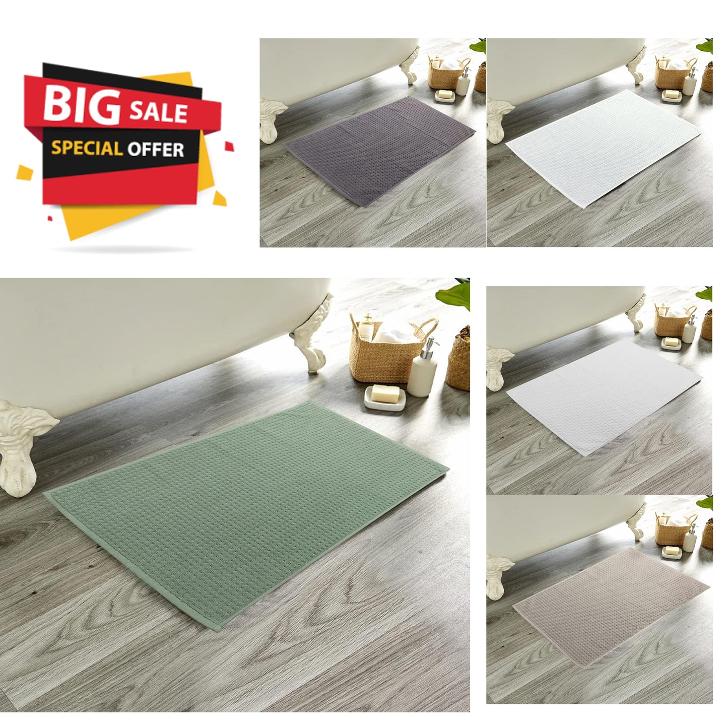 Luxe Pack of 3 Ultra-Soft Deep Cotton Pile Bathmats Handcrafted Eco-Friendly Absorbent Quick-Drying Premium Cotton Rug for Bathroom Decor by OLIVIA ROCCO Bath Mat