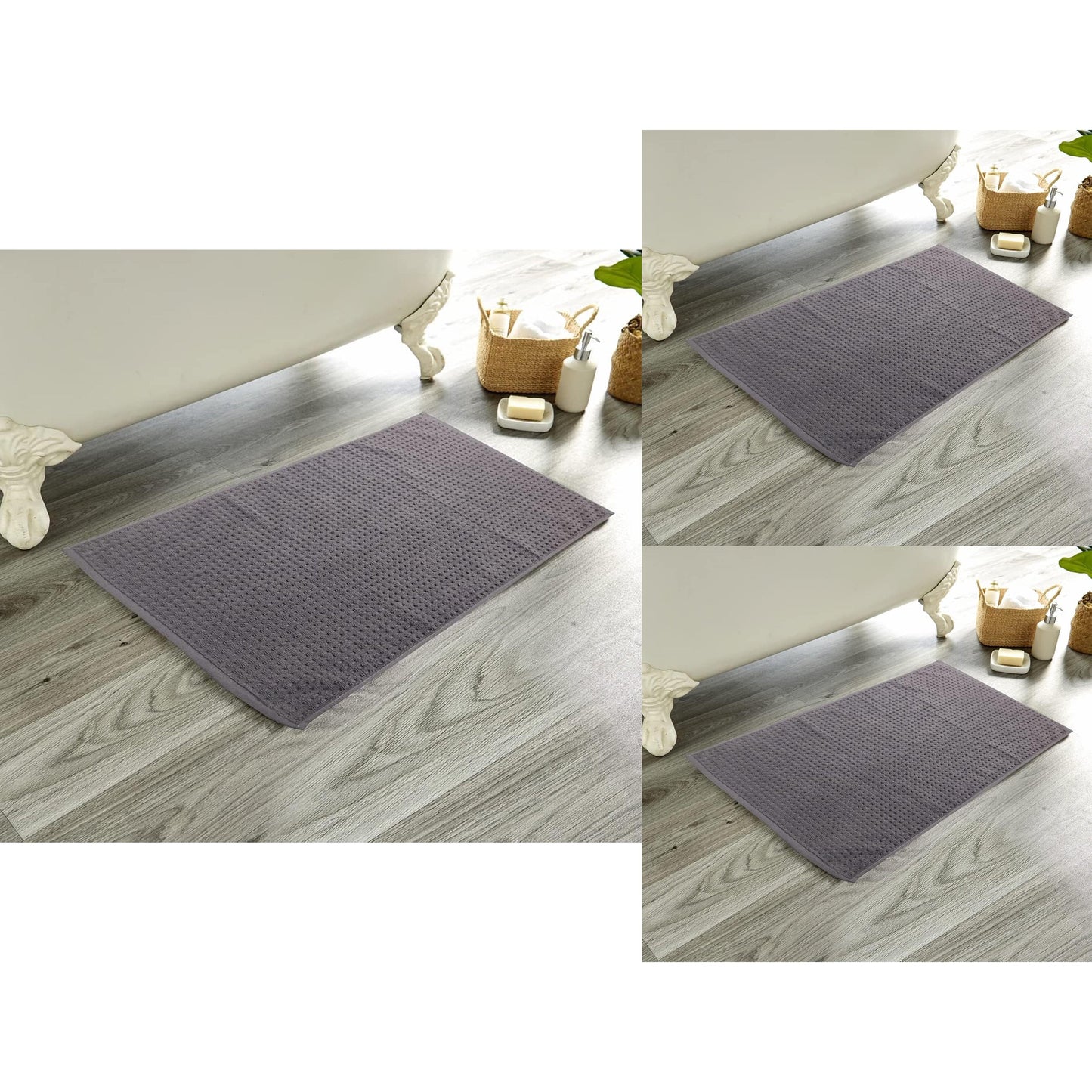 Luxe Pack of 3 Ultra-Soft Deep Cotton Pile Bathmats Handcrafted Eco-Friendly Absorbent Quick-Drying Premium Cotton Rug for Bathroom Decor by OLIVIA ROCCO CHARCOAL / 50 x 80 cm Bath Mat