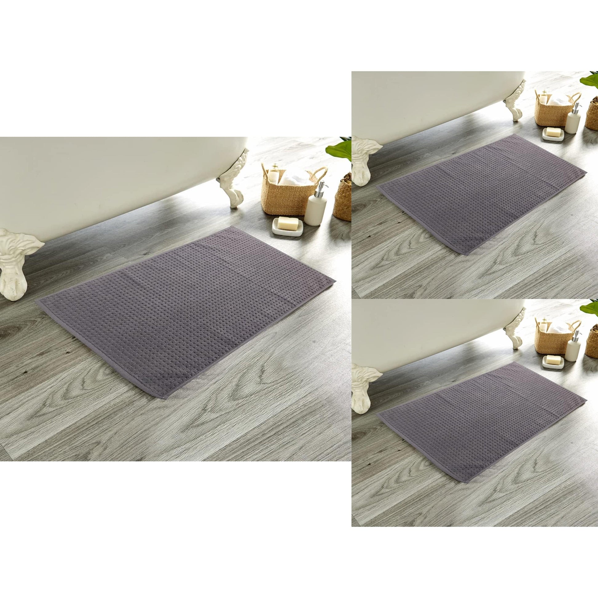 Luxe Pack of 3 Ultra-Soft Deep Cotton Pile Bathmats Handcrafted Eco-Friendly Absorbent Quick-Drying Premium Cotton Rug for Bathroom Decor by OLIVIA ROCCO CHARCOAL / 50 x 80 cm Bath Mat