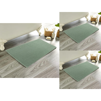 Luxe Pack of 3 Ultra-Soft Deep Cotton Pile Bathmats Handcrafted Eco-Friendly Absorbent Quick-Drying Premium Cotton Rug for Bathroom Decor by OLIVIA ROCCO DUCK EGG / 50 x 80 cm Bath Mat