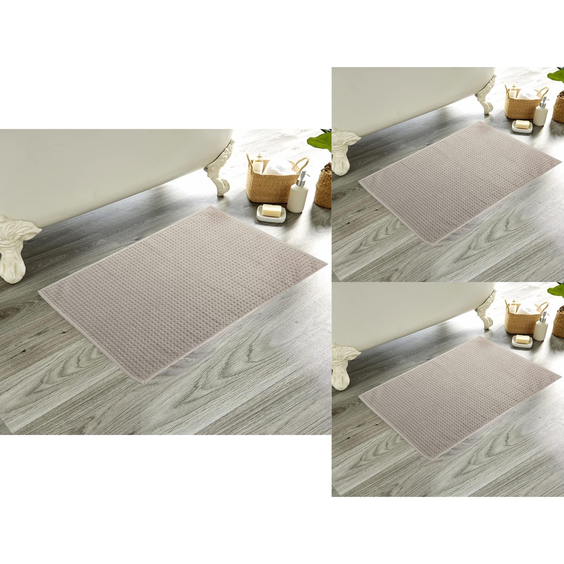 Luxe Pack of 3 Ultra-Soft Deep Cotton Pile Bathmats Handcrafted Eco-Friendly Absorbent Quick-Drying Premium Cotton Rug for Bathroom Decor by OLIVIA ROCCO MINK / 50 x 80 cm Bath Mat