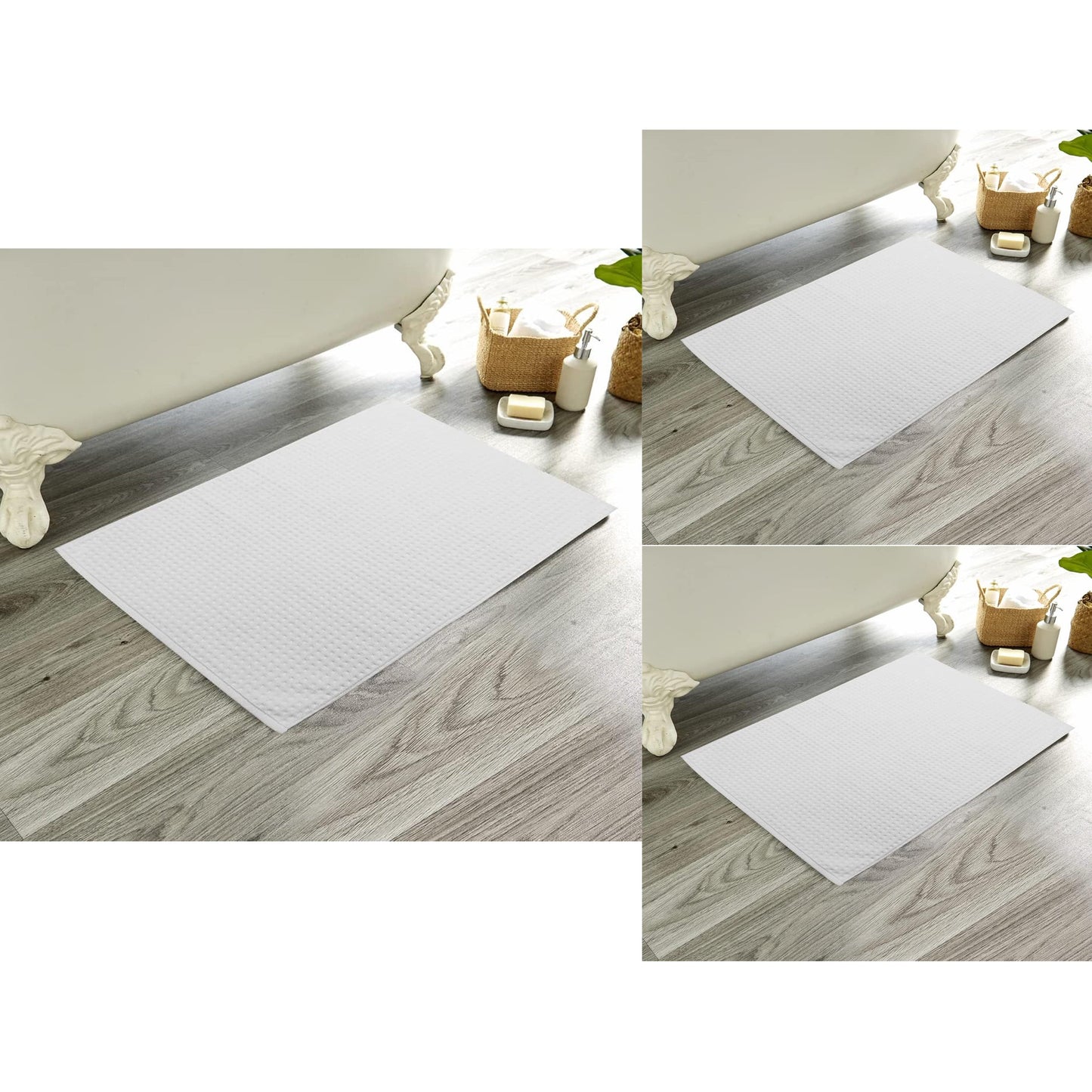 Luxe Pack of 3 Ultra-Soft Deep Cotton Pile Bathmats Handcrafted Eco-Friendly Absorbent Quick-Drying Premium Cotton Rug for Bathroom Decor by OLIVIA ROCCO SILVER / 50 x 80 cm Bath Mat