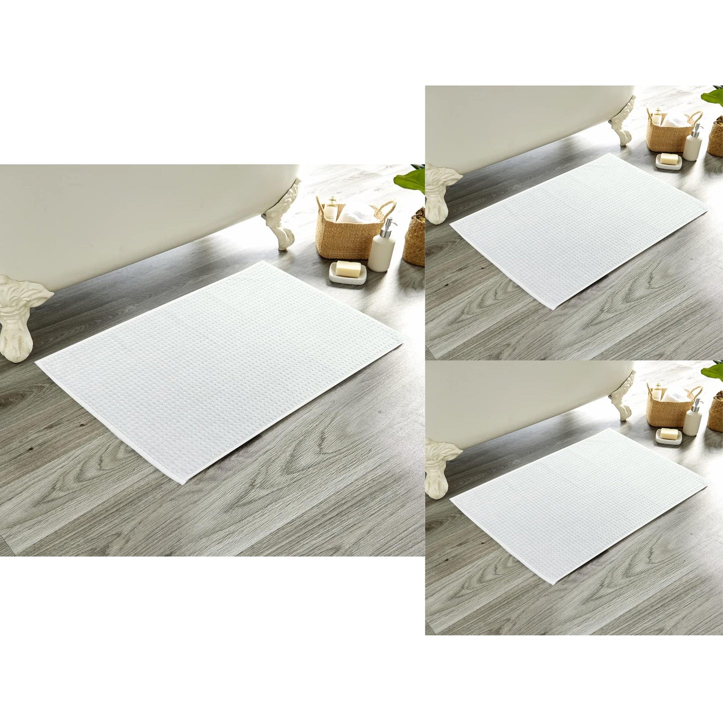 Luxe Pack of 3 Ultra-Soft Deep Cotton Pile Bathmats Handcrafted Eco-Friendly Absorbent Quick-Drying Premium Cotton Rug for Bathroom Decor by OLIVIA ROCCO WHITE / 50 x 80 cm Bath Mat