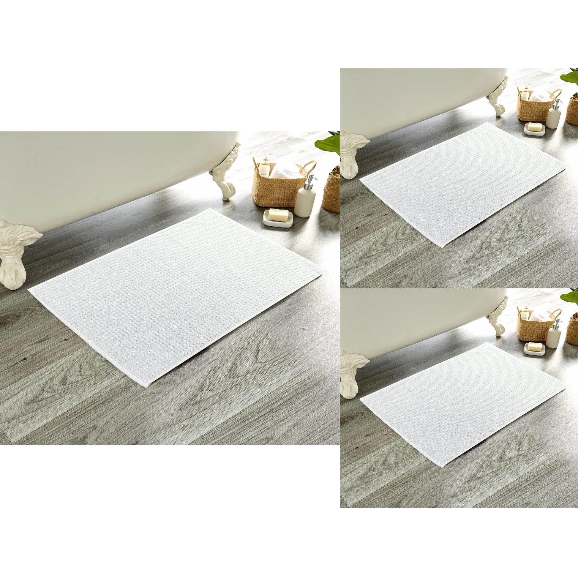 Luxe Pack of 3 Ultra-Soft Deep Cotton Pile Bathmats Handcrafted Eco-Friendly Absorbent Quick-Drying Premium Cotton Rug for Bathroom Decor by OLIVIA ROCCO WHITE / 50 x 80 cm Bath Mat