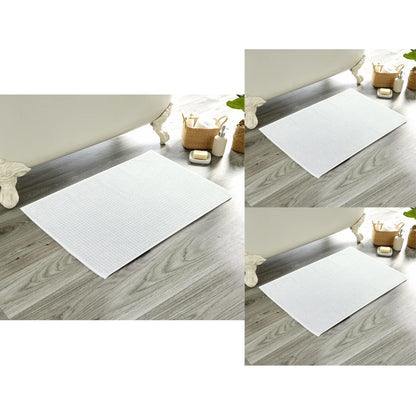 Luxe Pack of 3 Ultra-Soft Deep Cotton Pile Bathmats Handcrafted Eco-Friendly Absorbent Quick-Drying Premium Cotton Rug for Bathroom Decor by OLIVIA ROCCO WHITE / 50 x 80 cm Bath Mat