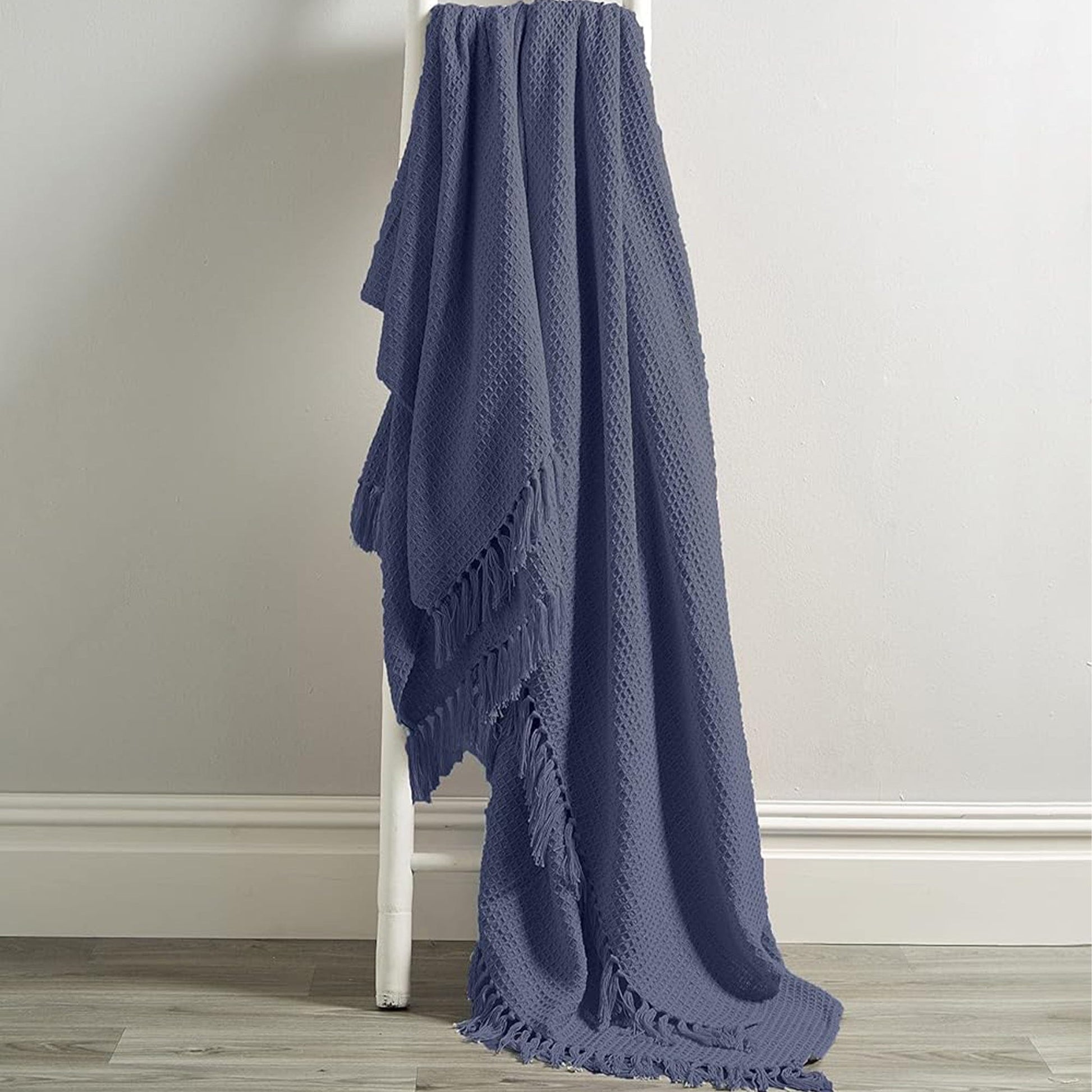 Marrakesh Eco-Friendly Super Soft Cotton Throws Lightweight Sustainable Recycled Cotton for Sofa Bed Chair Calming Colours By OLIVIA ROCCO Navy / 127 x 152 cm Throw